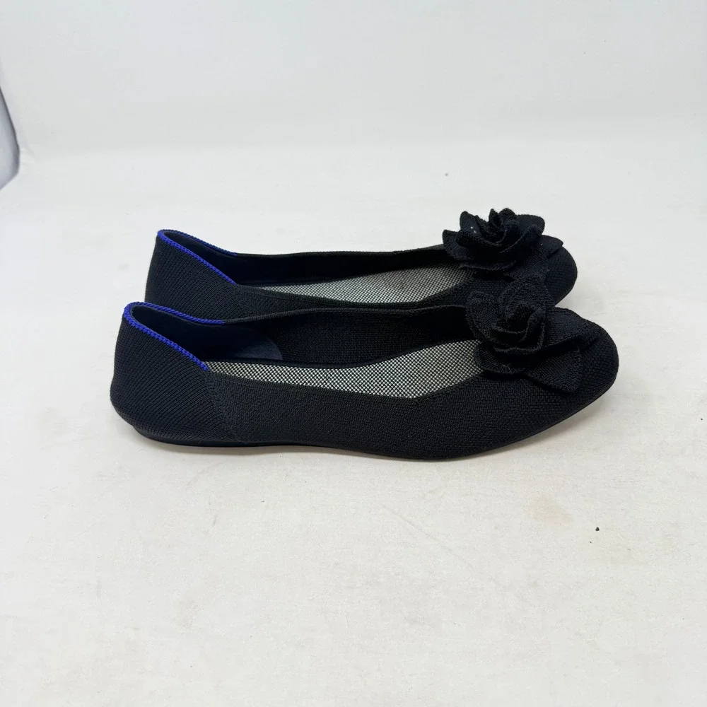 Rothys Ballet Flats Black Flower Size 9 Washable Sustainable Chic Mnimalist